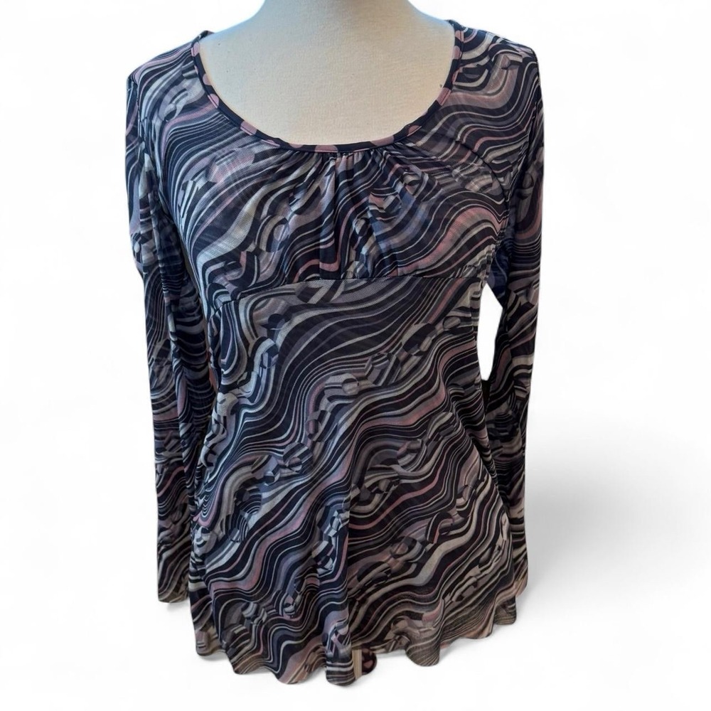 Vintage Sweet Pea Mesh Long Sleeve Babydoll Top Women's Size XL Stretch Y2K VTG
